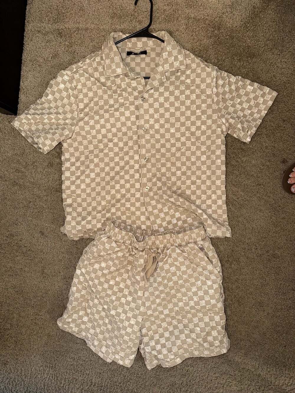Crinkled Checkers Shirt - Tan